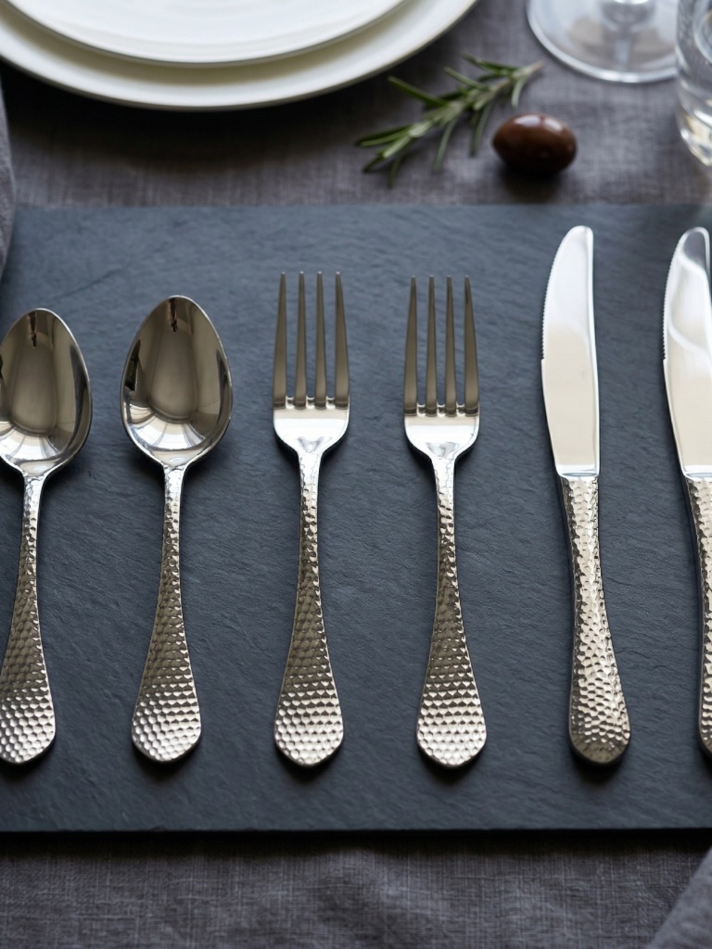 Bon Chef Hammered Stainless Flatware Set | 6-Piece | 18/10 Modern Silverware
